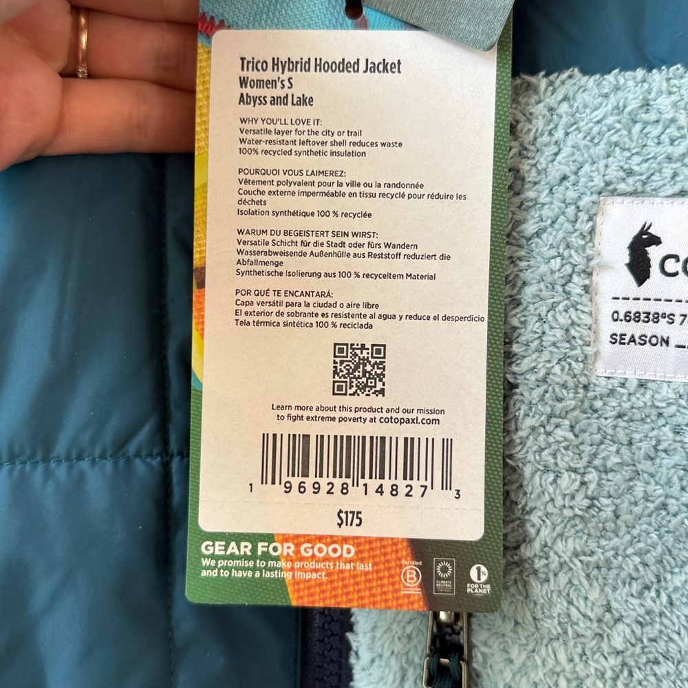 Cotopaxi Tico Hybrid Hooded Jacket Blue Abyss and Lake size Small NWT - Picture 4 of 9